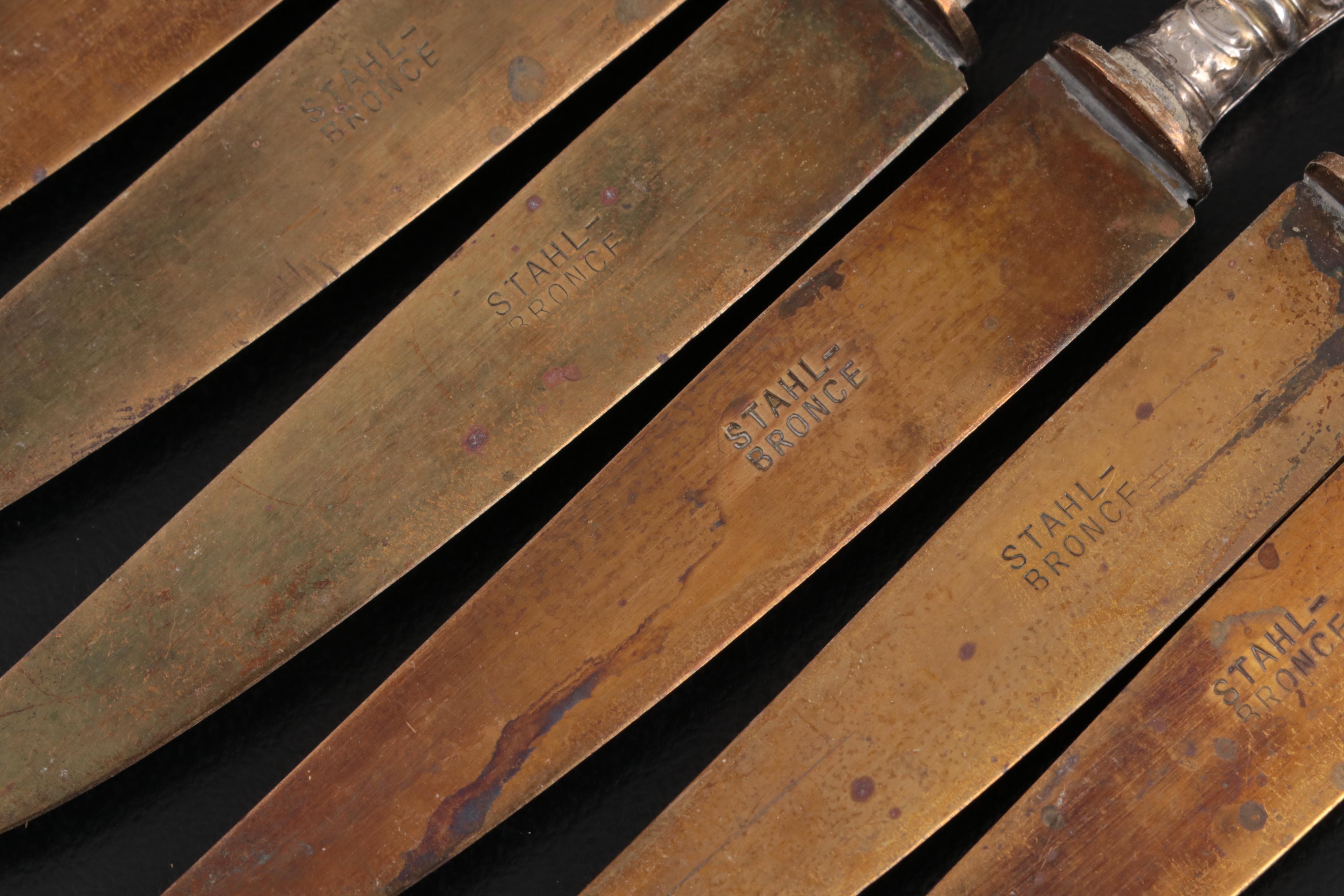 Stahl-Bronce and German 800 Silver Handled Fruit Set, Late 19th/ Early 20th C.