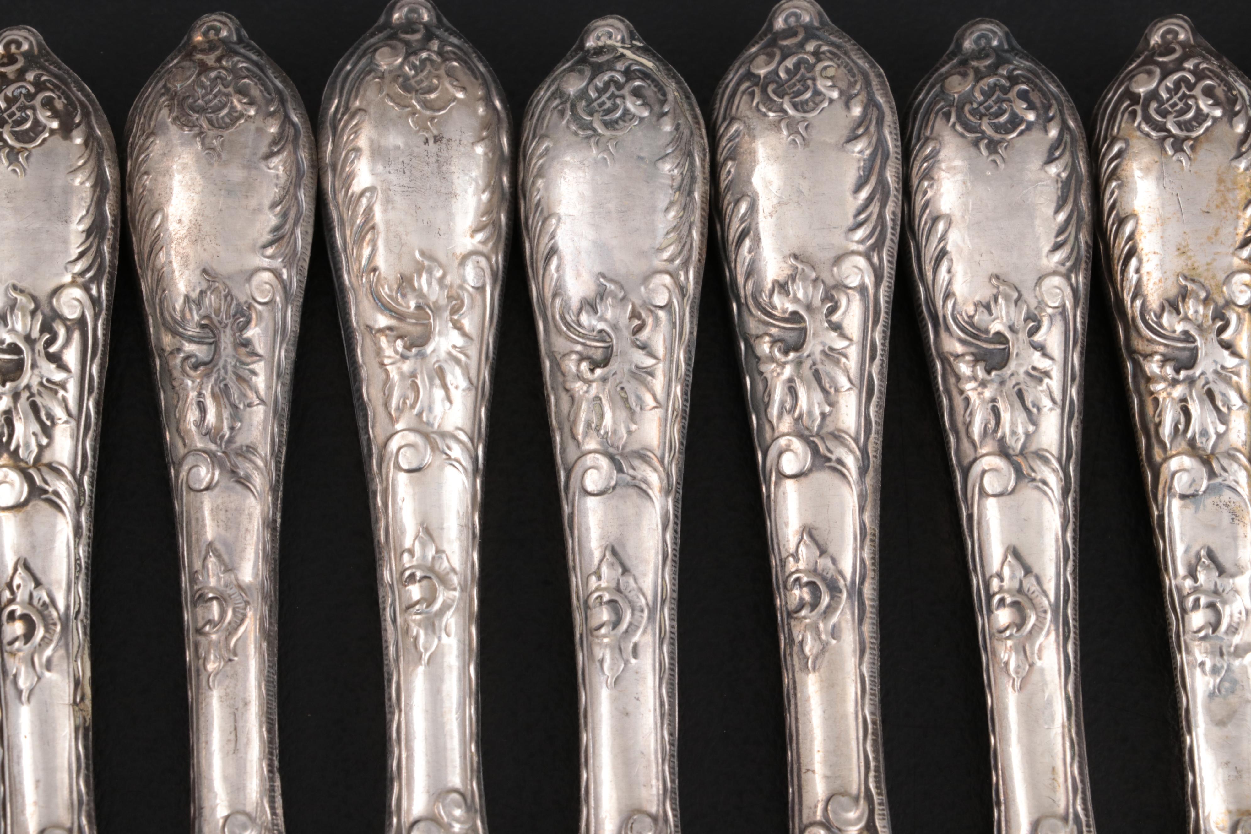 Stahl-Bronce and German 800 Silver Handled Fruit Set, Late 19th/ Early 20th C.