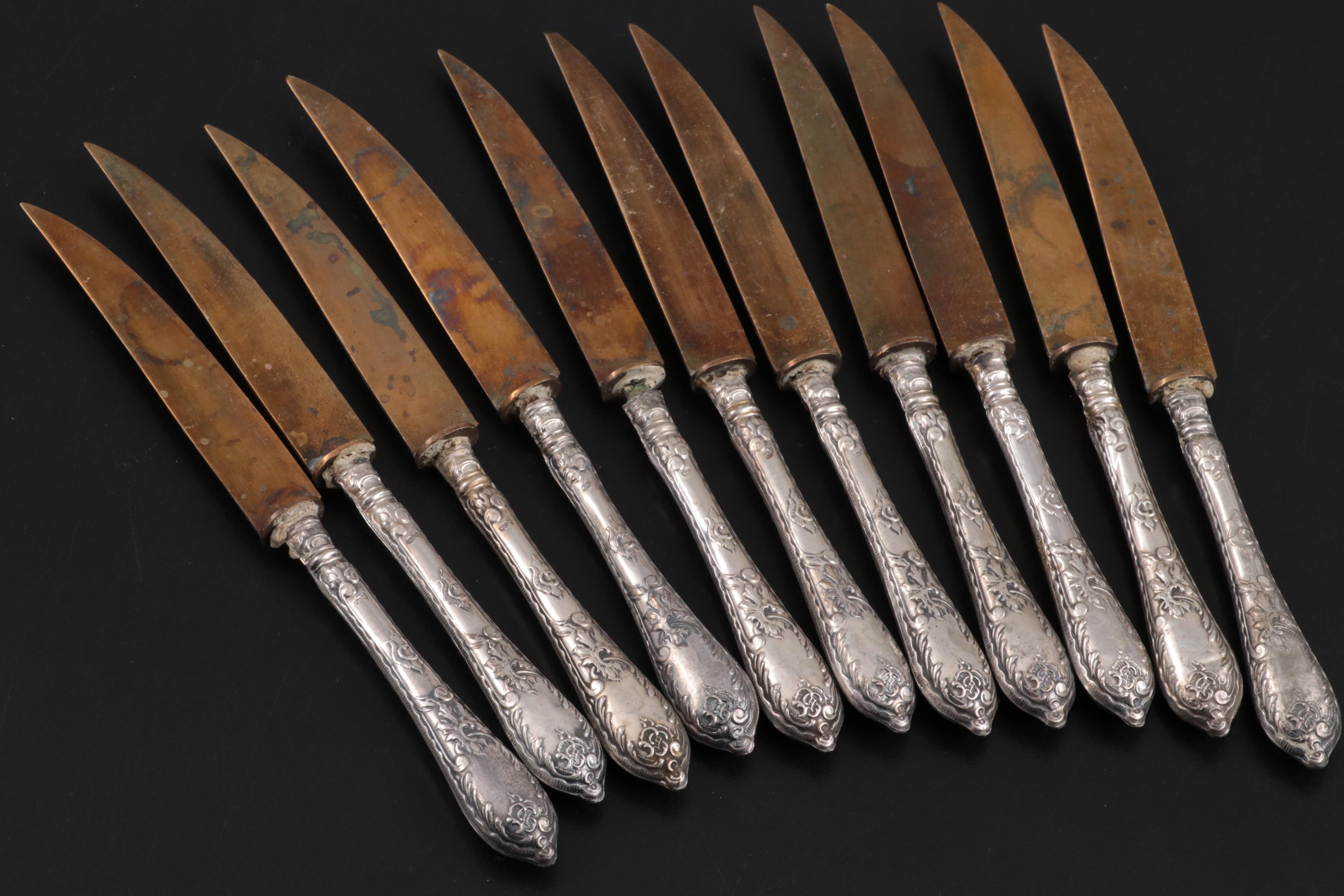 Stahl-Bronce and German 800 Silver Handled Fruit Set, Late 19th/ Early 20th C.