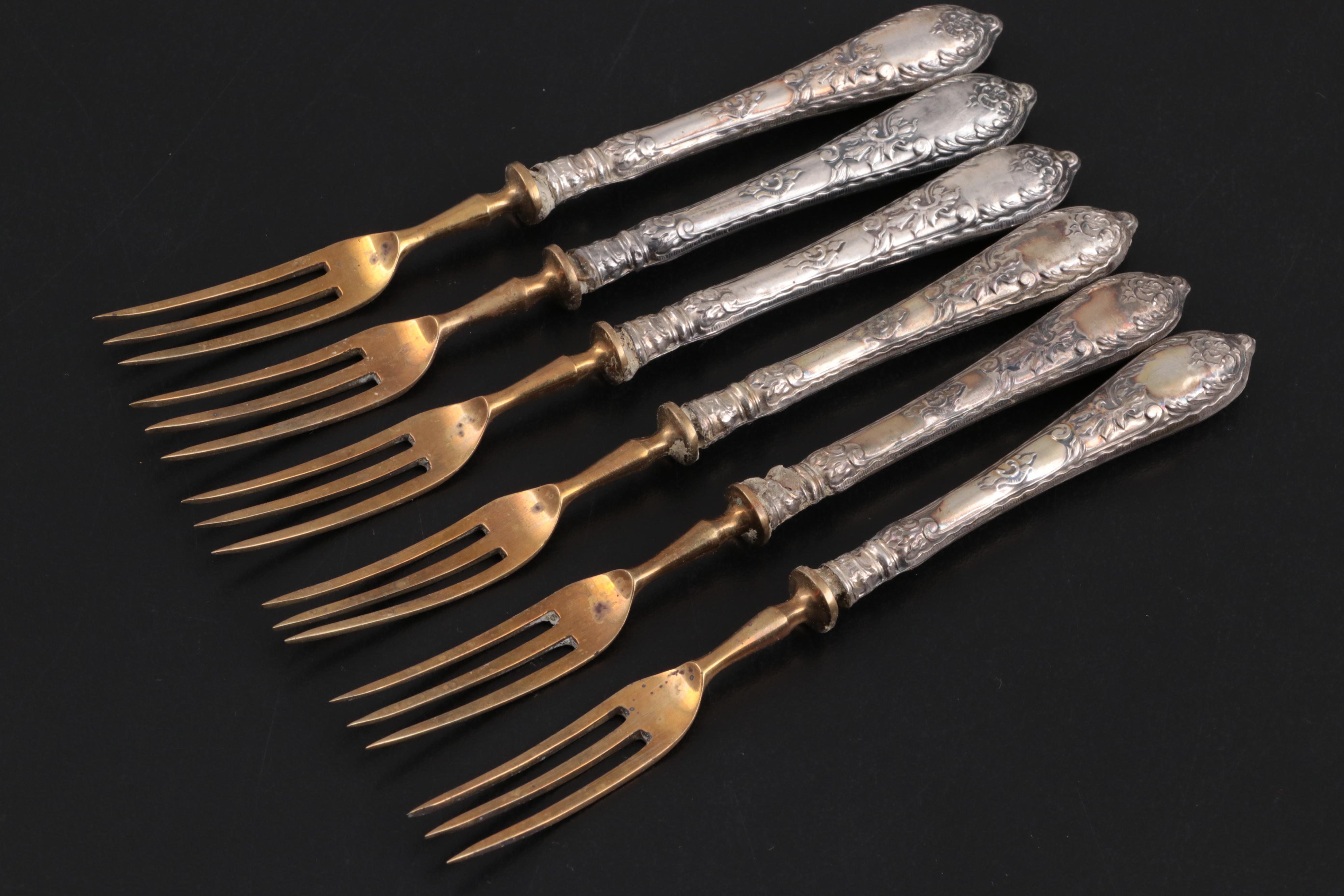 Stahl-Bronce and German 800 Silver Handled Fruit Set, Late 19th/ Early 20th C.
