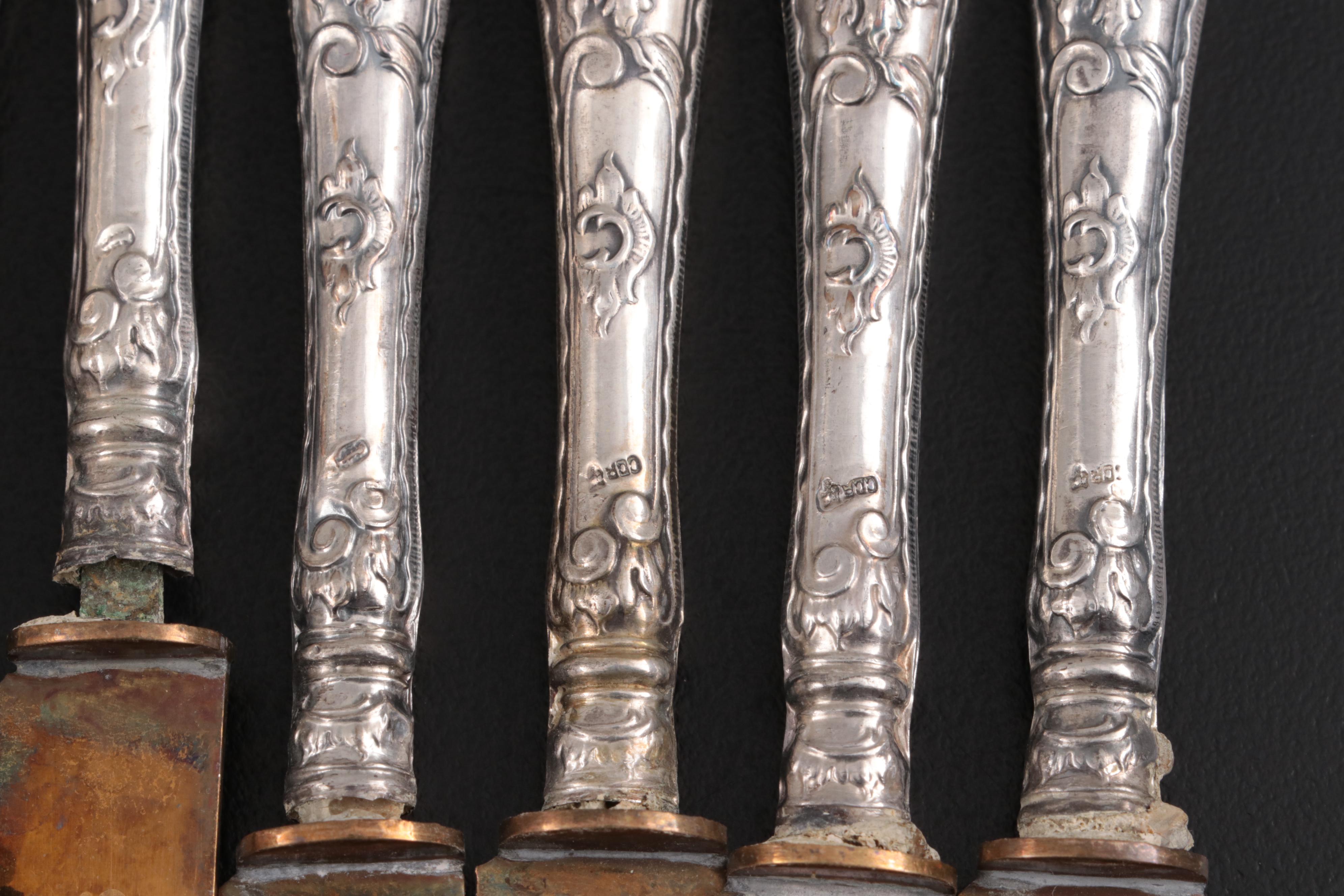 Stahl-Bronce and German 800 Silver Handled Fruit Set, Late 19th/ Early 20th C.