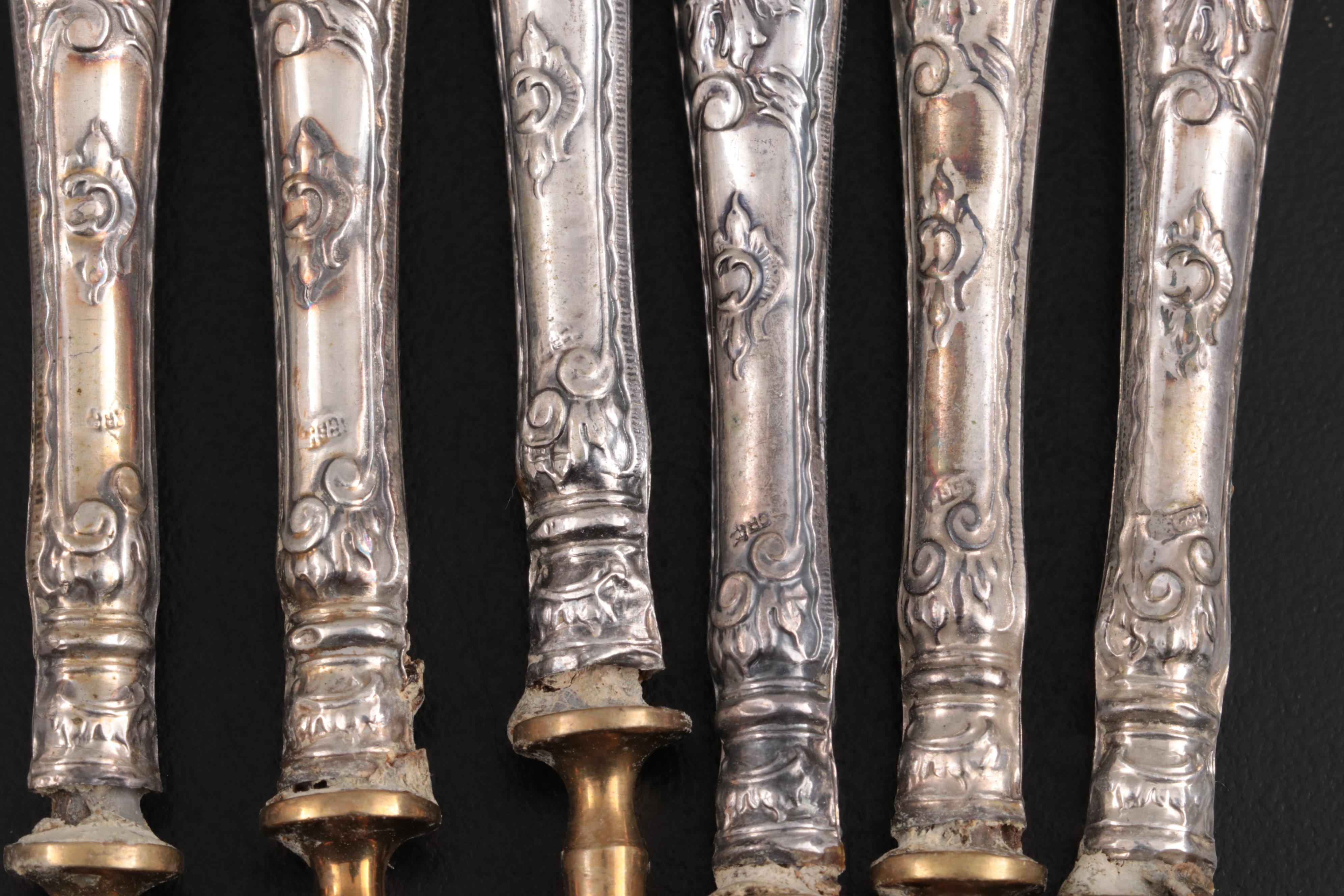 Stahl-Bronce and German 800 Silver Handled Fruit Set, Late 19th/ Early 20th C.