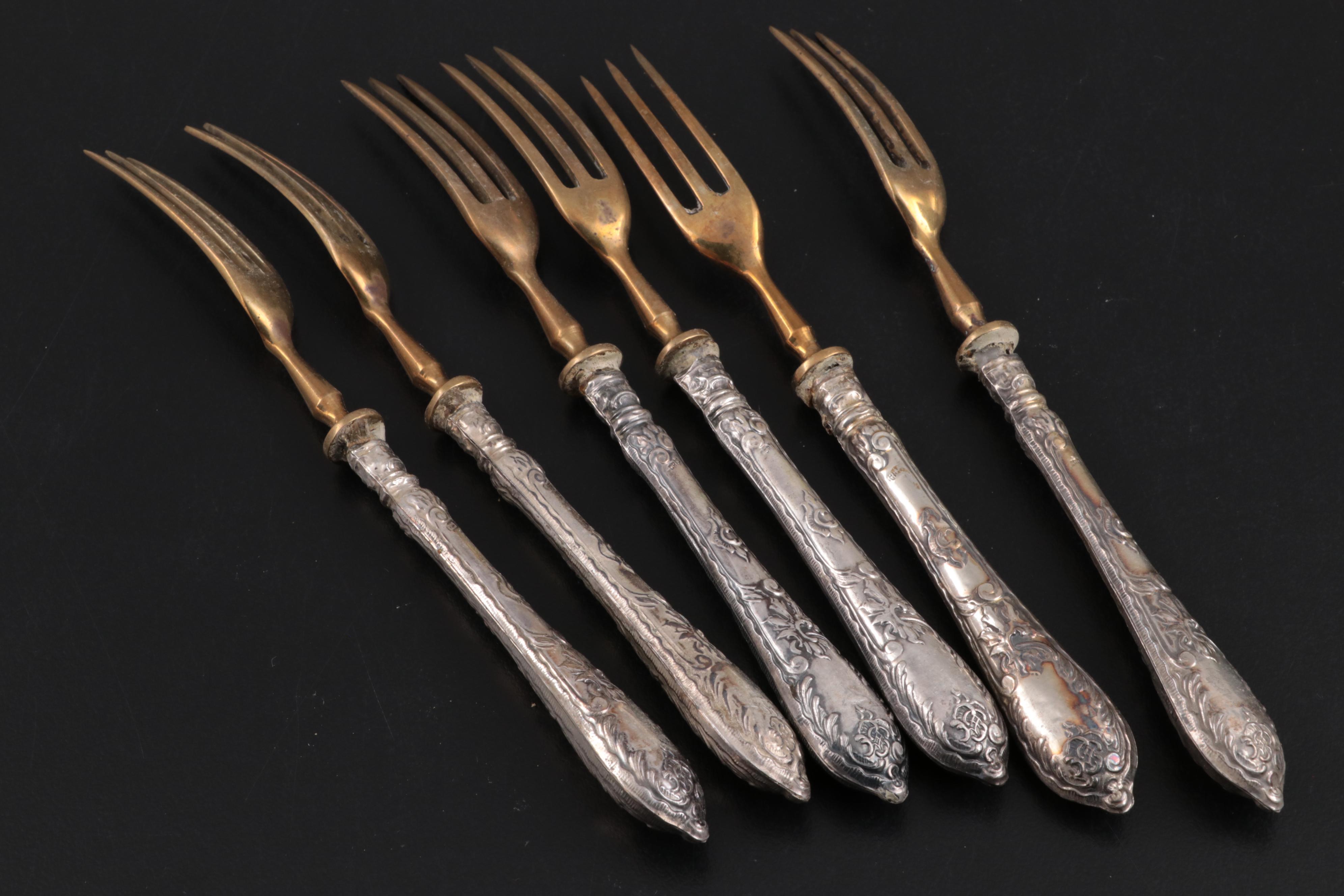 Stahl-Bronce and German 800 Silver Handled Fruit Set, Late 19th/ Early 20th C.