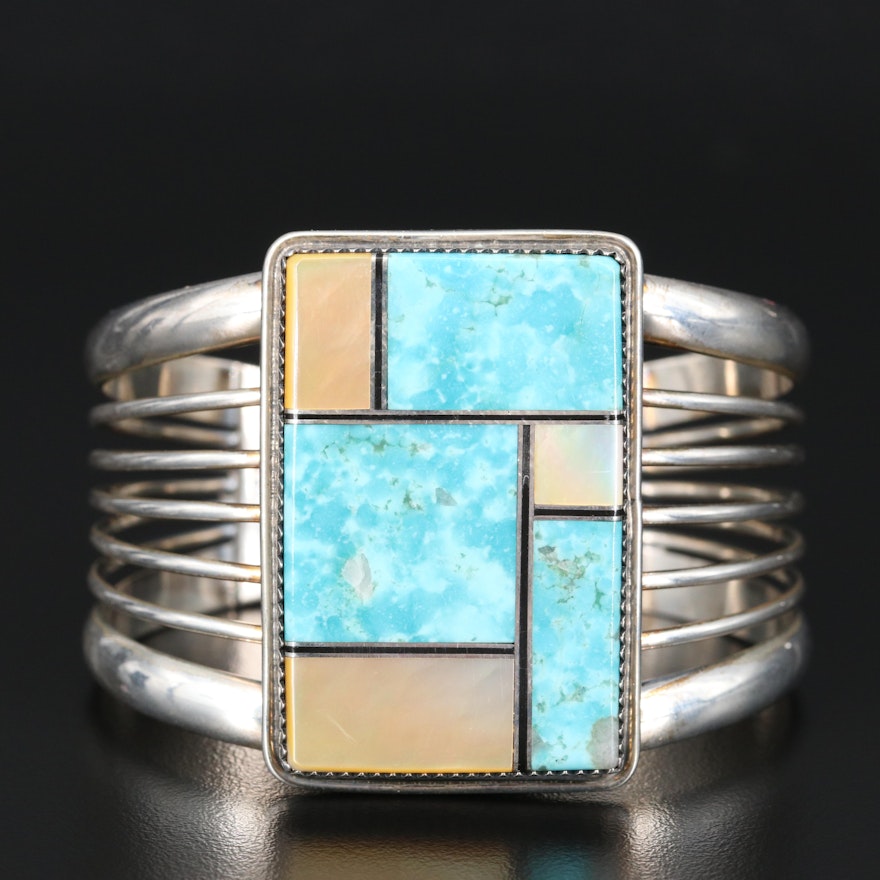 Loren Thomas Begay Navajo Diné Turquoise and Mother of Pearl Cuff Bracelet