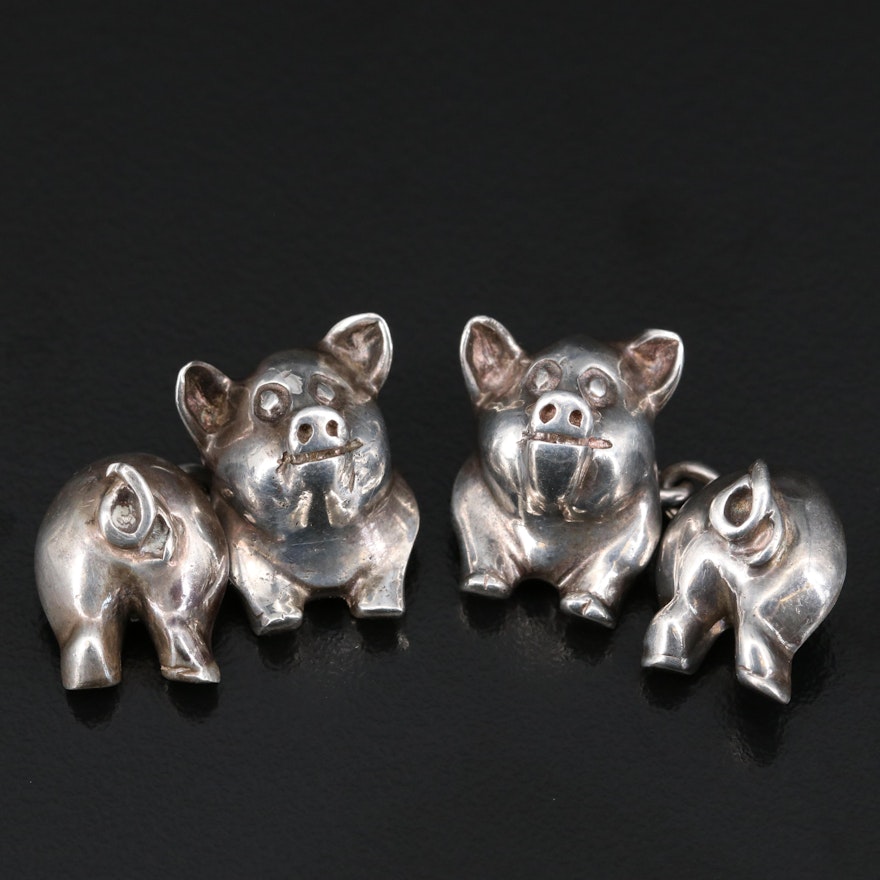 Sterling Silver Pig Cufflinks with Box