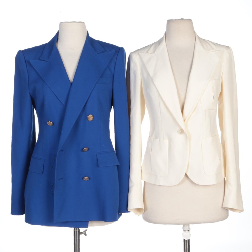 Ralph Lauren Purple Label Ivory Silk Shantung and Blue Cashmere Jackets