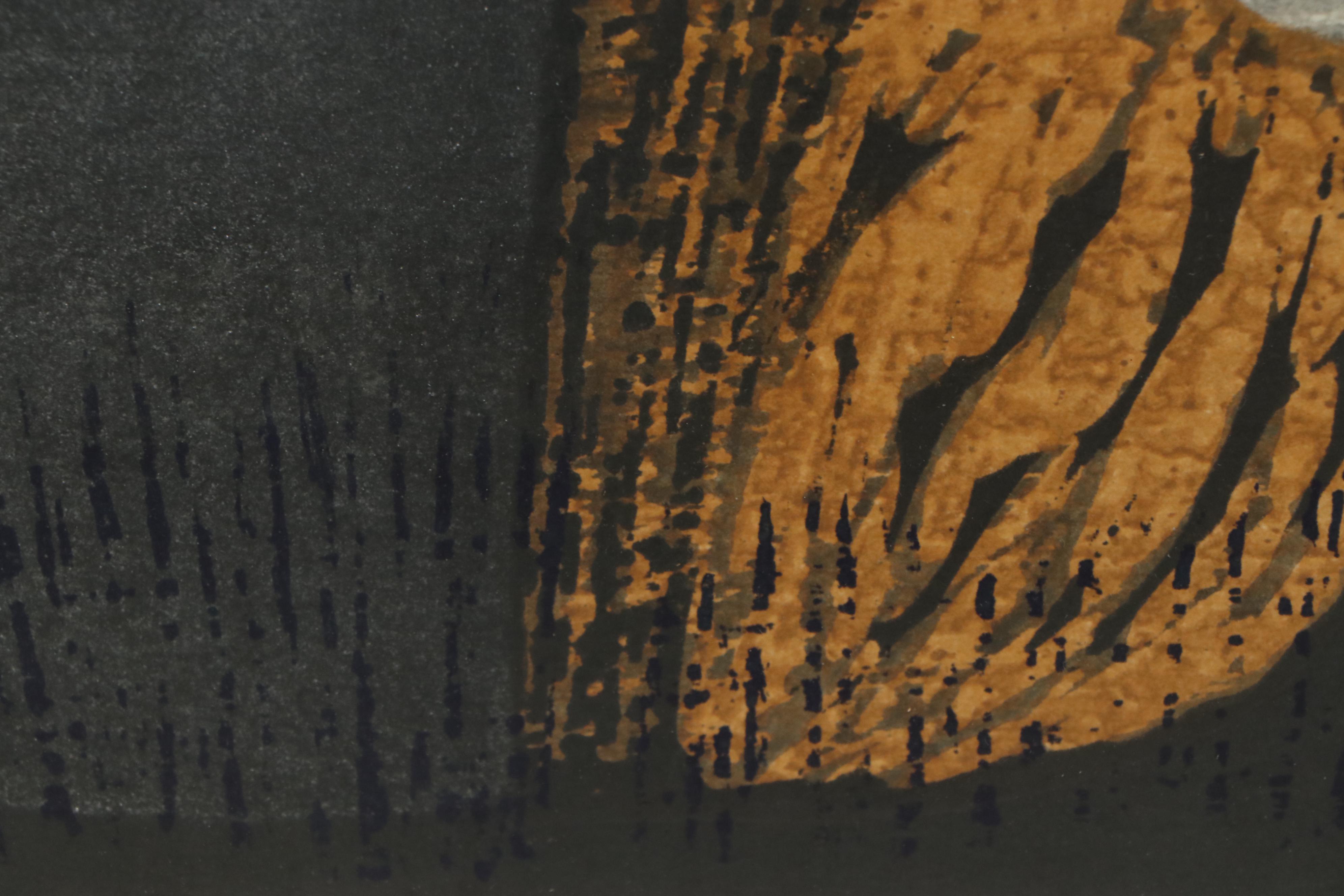 Kaoru Kawano Woodblock "Moonlight Night Owl," Mid-20th Century