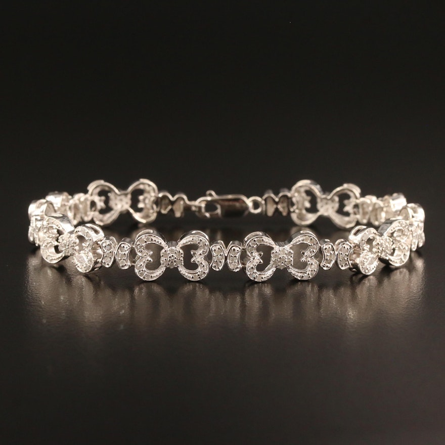 Sterling Silver Diamond Heart Link Bracelet