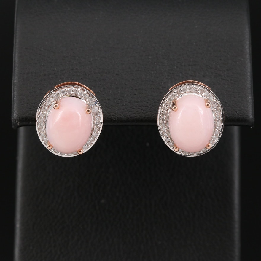 14K Rose Gold Common Opal and Diamond Halo Earrings