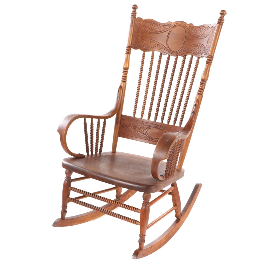 American Press and Spindle-Back Rocking Armchair, circa 1900