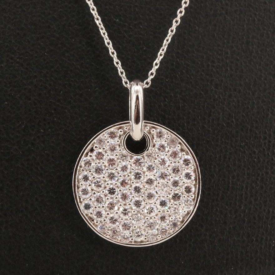 Sterling Silver Pavé Cubic Zirconia Circle Necklace