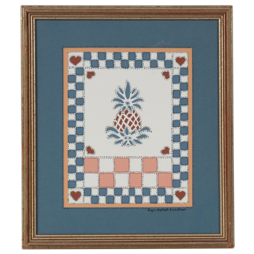 Gouache Painting of Stitched Pineapple Design
