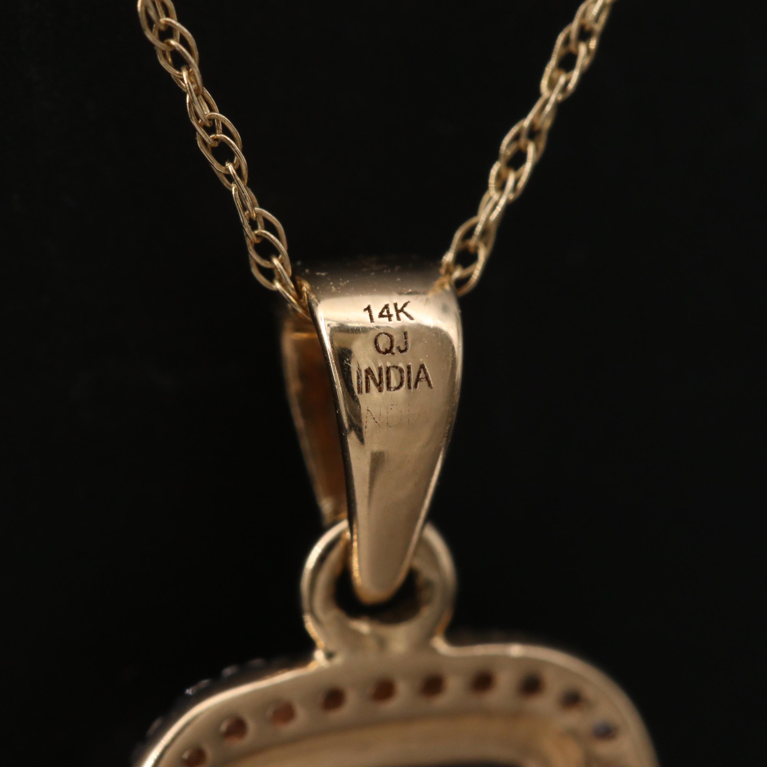 14K Rock Crystal Quartz, Carnelian and Diamond Halo Drop Pendant Necklace