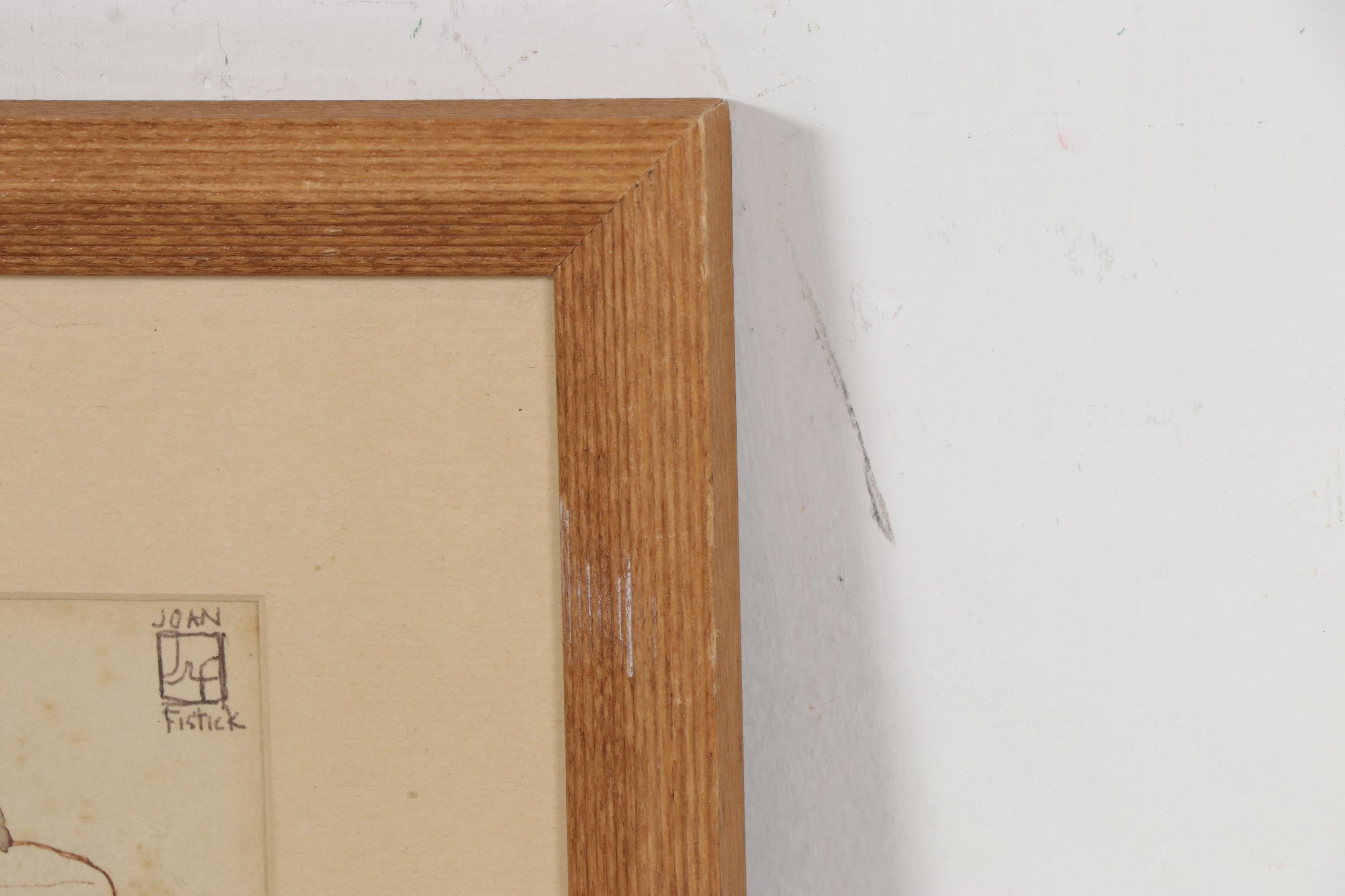 Joan Fistick Ink and Watercolor Drawing of Checkers Game