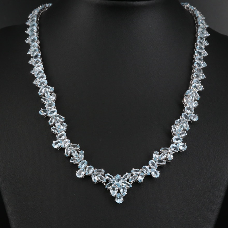 Sterling Silver Topaz Cluster Necklace
