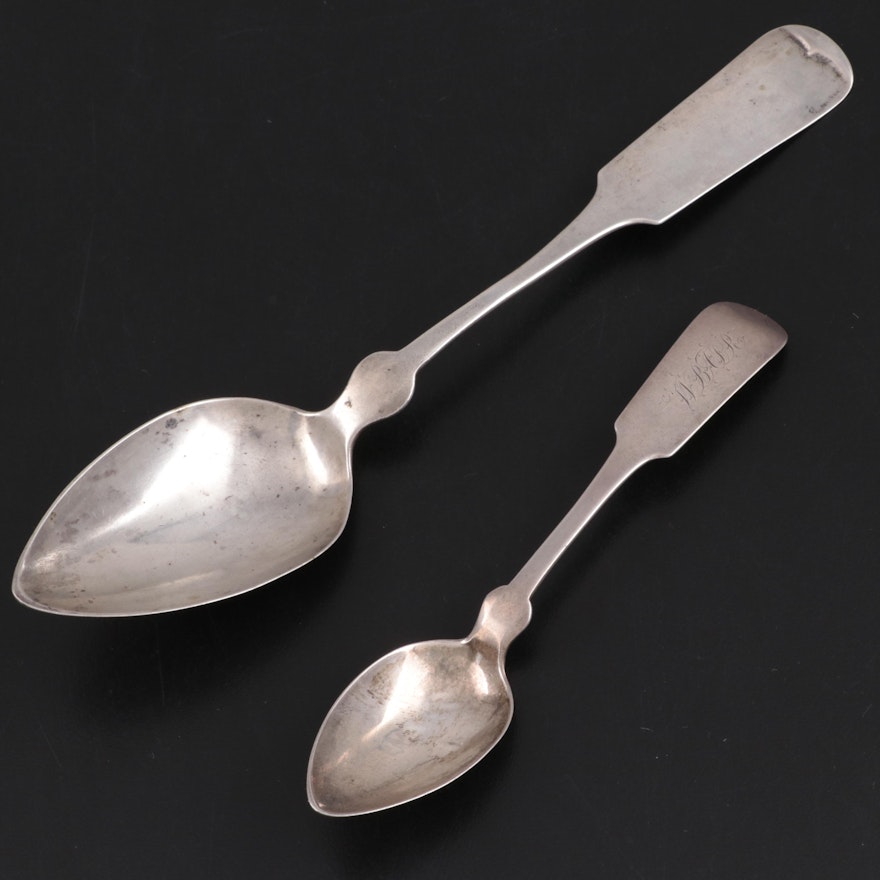 J. Brunner and M. Gibney Coin Silver Fiddle Handle Spoons