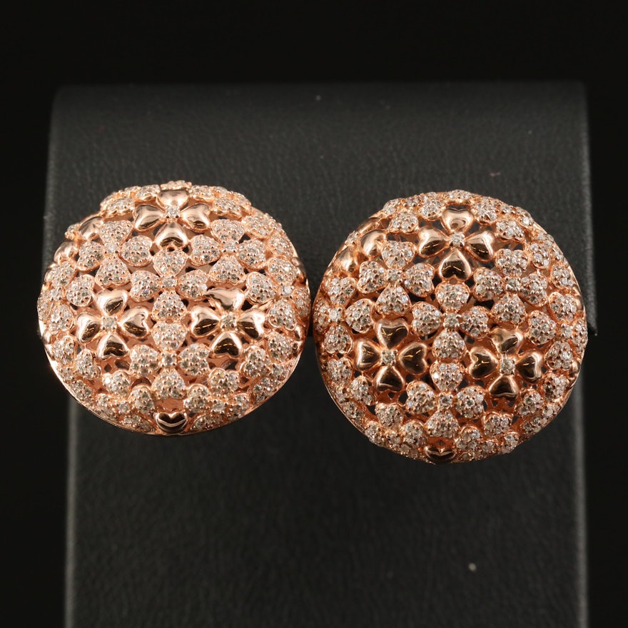 Sterling Cubic Zirconia Floral Button Earrings