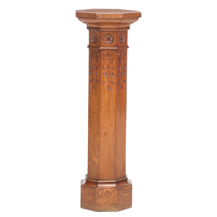 Late Victorian Quartersawn Oak Column Pedestal, circa 1900