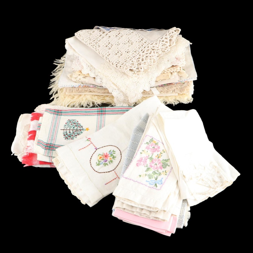 Hand-Embroidered Dresser Scarves, Table Cloths, and Other Linens