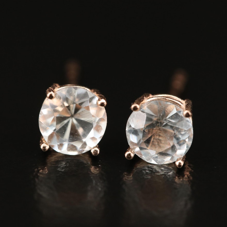 14K Rose Gold Round Faceted Aquamarine Stud Earrings