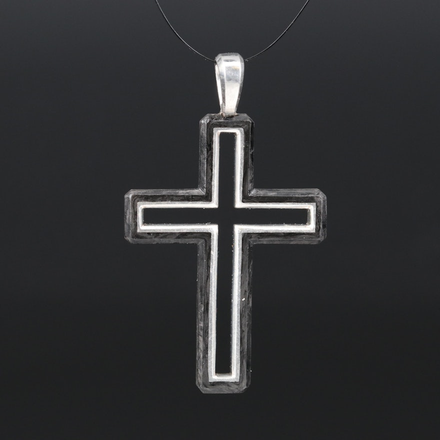 David Yurman Sterling Silver Forged Carbon Cross Pendant