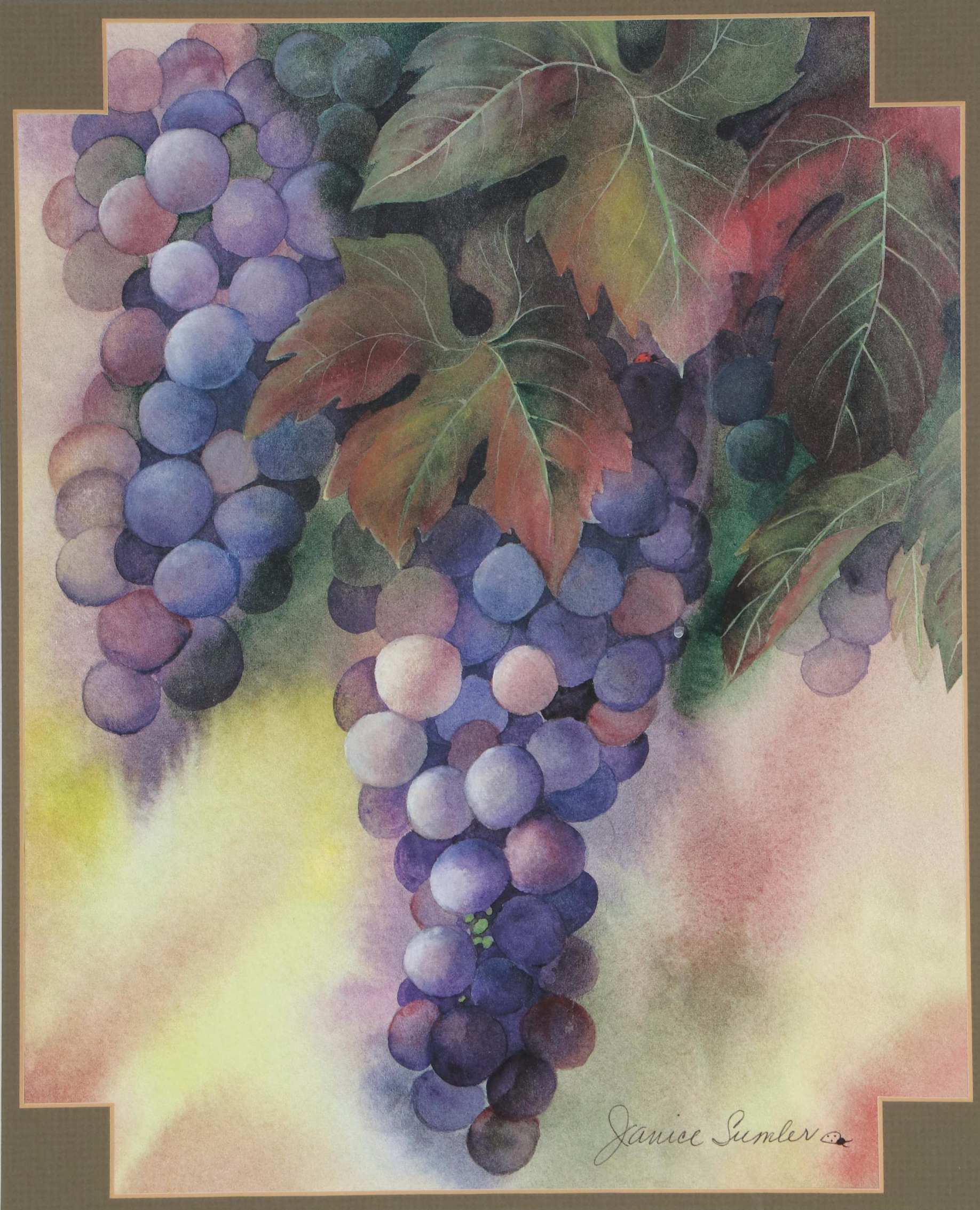 Offset Lithograph after Janice Sumler of Grapes with Inspirational Text
