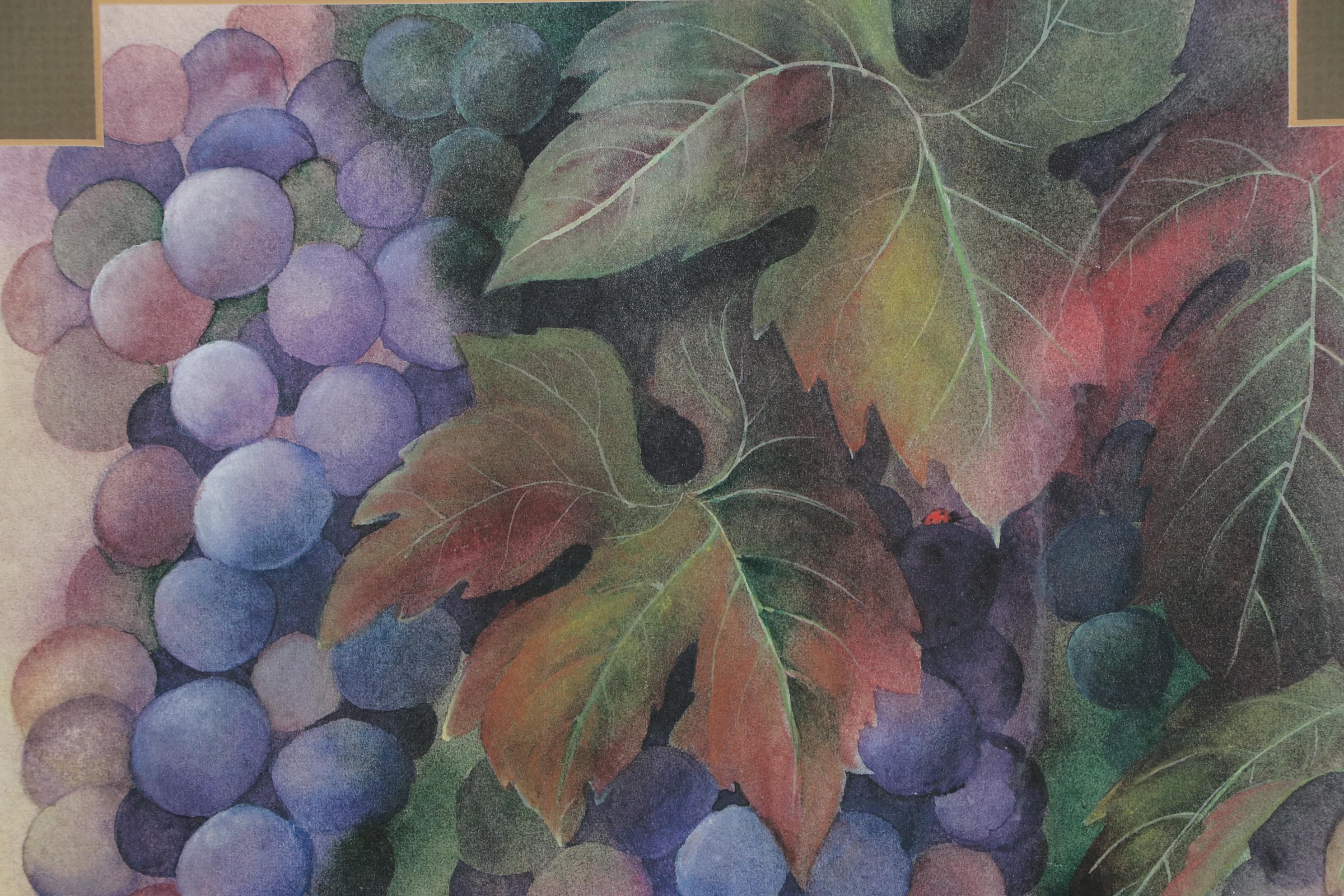 Offset Lithograph after Janice Sumler of Grapes with Inspirational Text