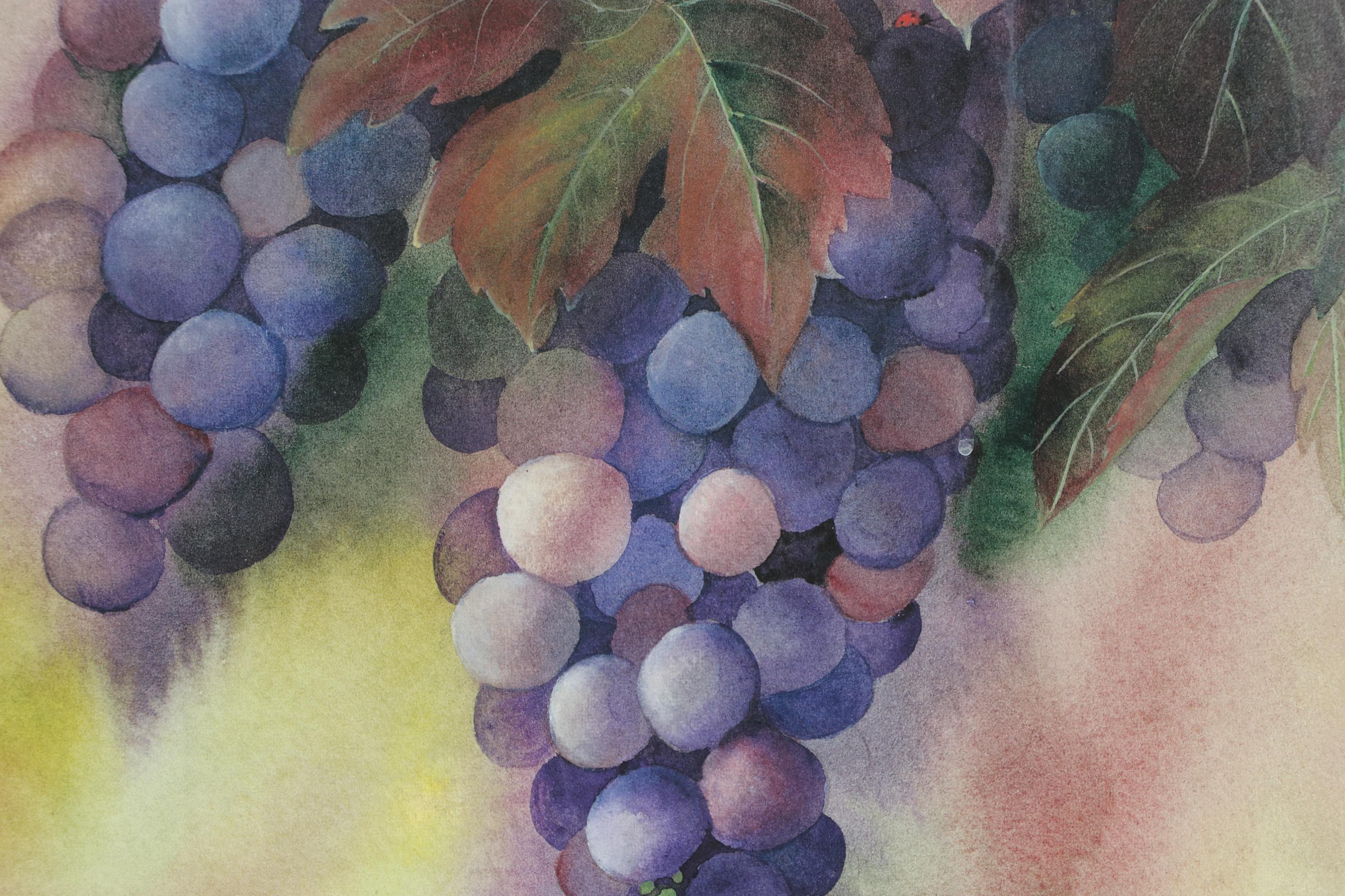 Offset Lithograph after Janice Sumler of Grapes with Inspirational Text