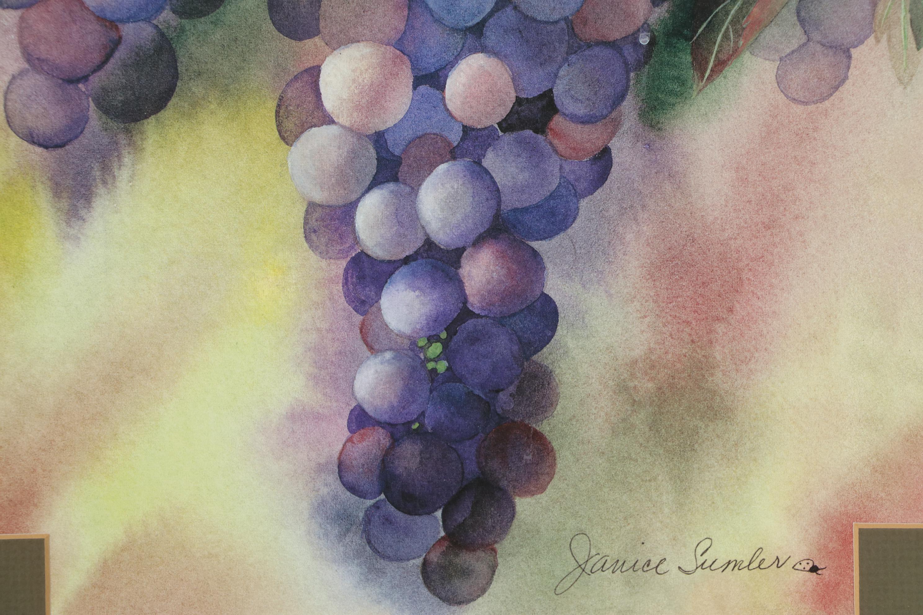 Offset Lithograph after Janice Sumler of Grapes with Inspirational Text