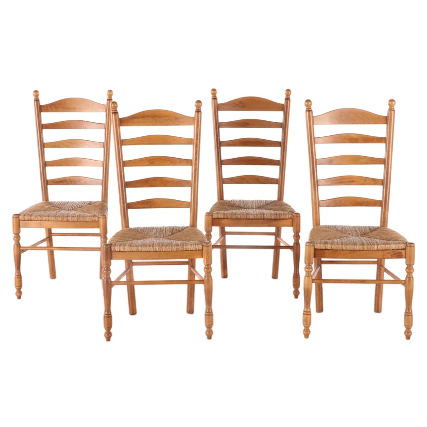 Four Pottery Barn Italian Provincial Style Beech Ladderback Side Chairs
