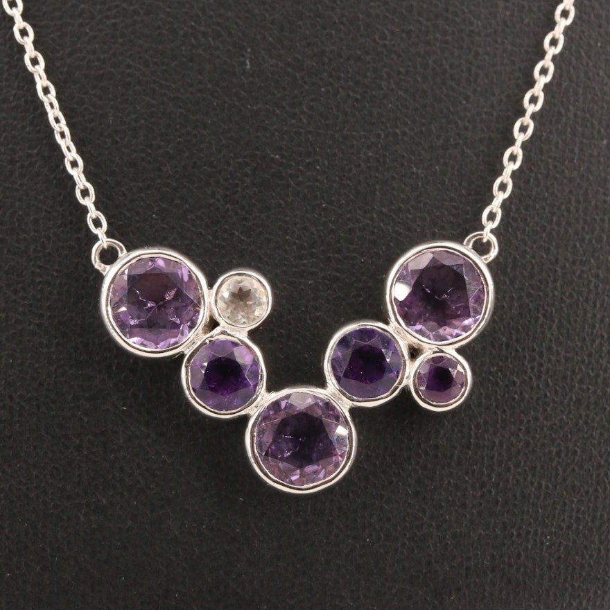 Sterling Silver Amethyst and Topaz Geometric Cluster Necklace