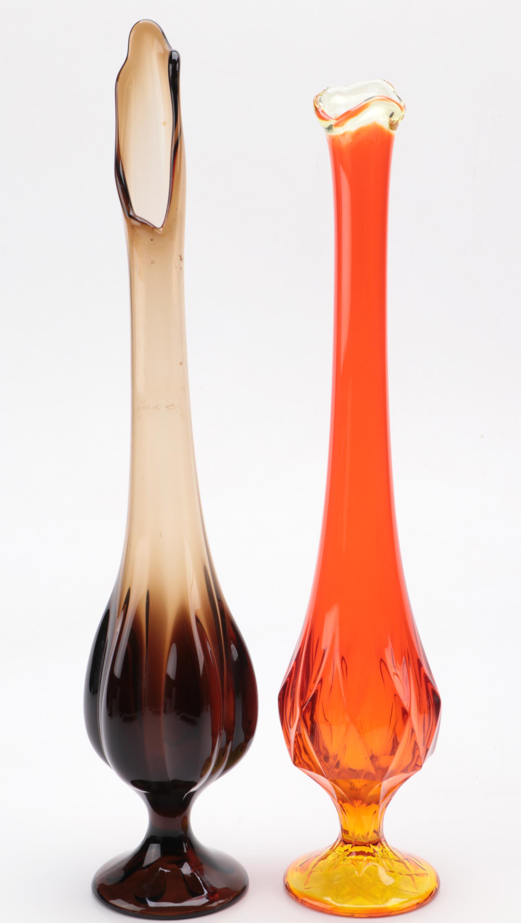 Viking Handmade Pink Frosted Cabbage Leaf, Amberina and Other Swung Vases