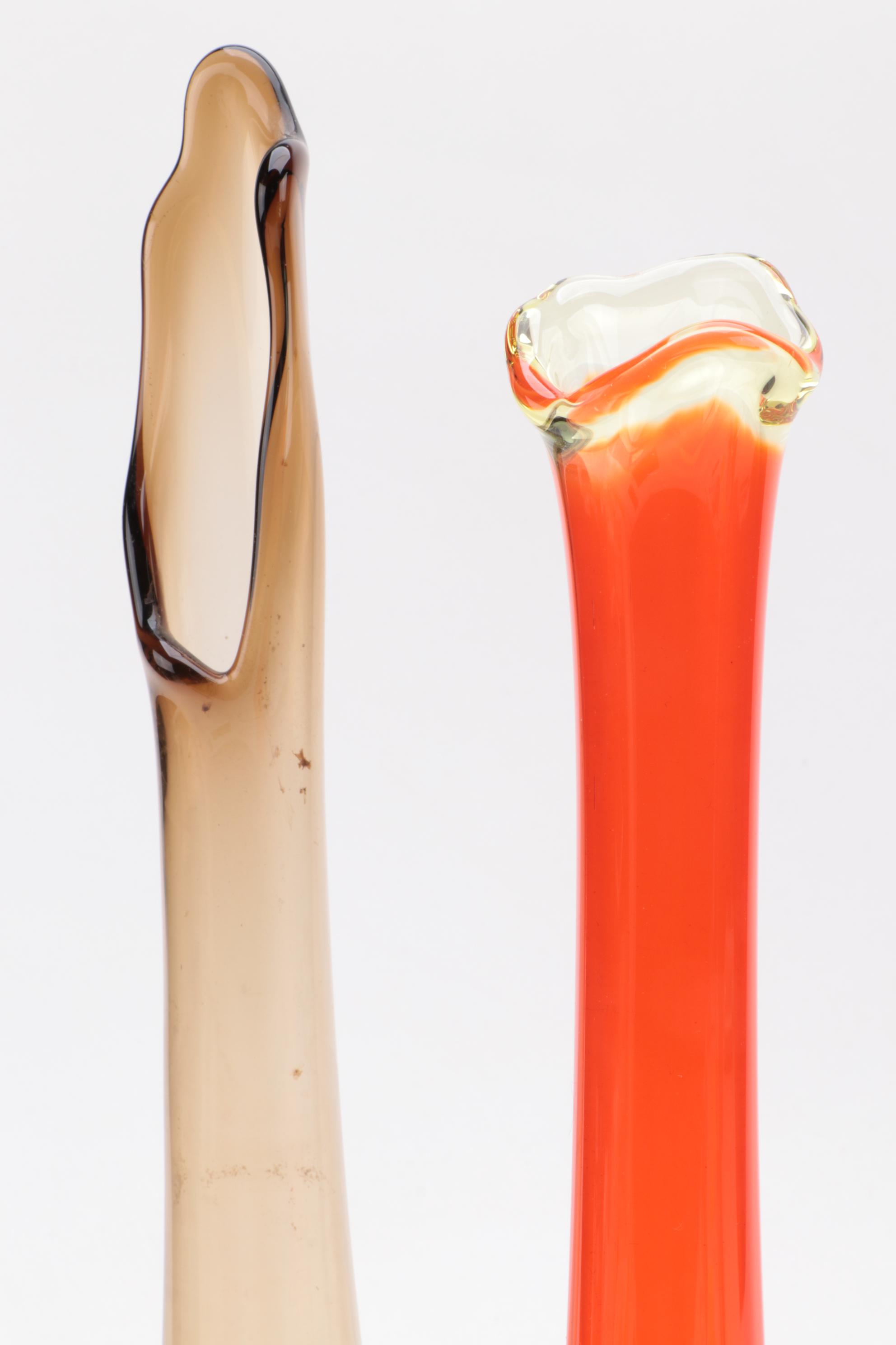 Viking Handmade Pink Frosted Cabbage Leaf, Amberina and Other Swung Vases