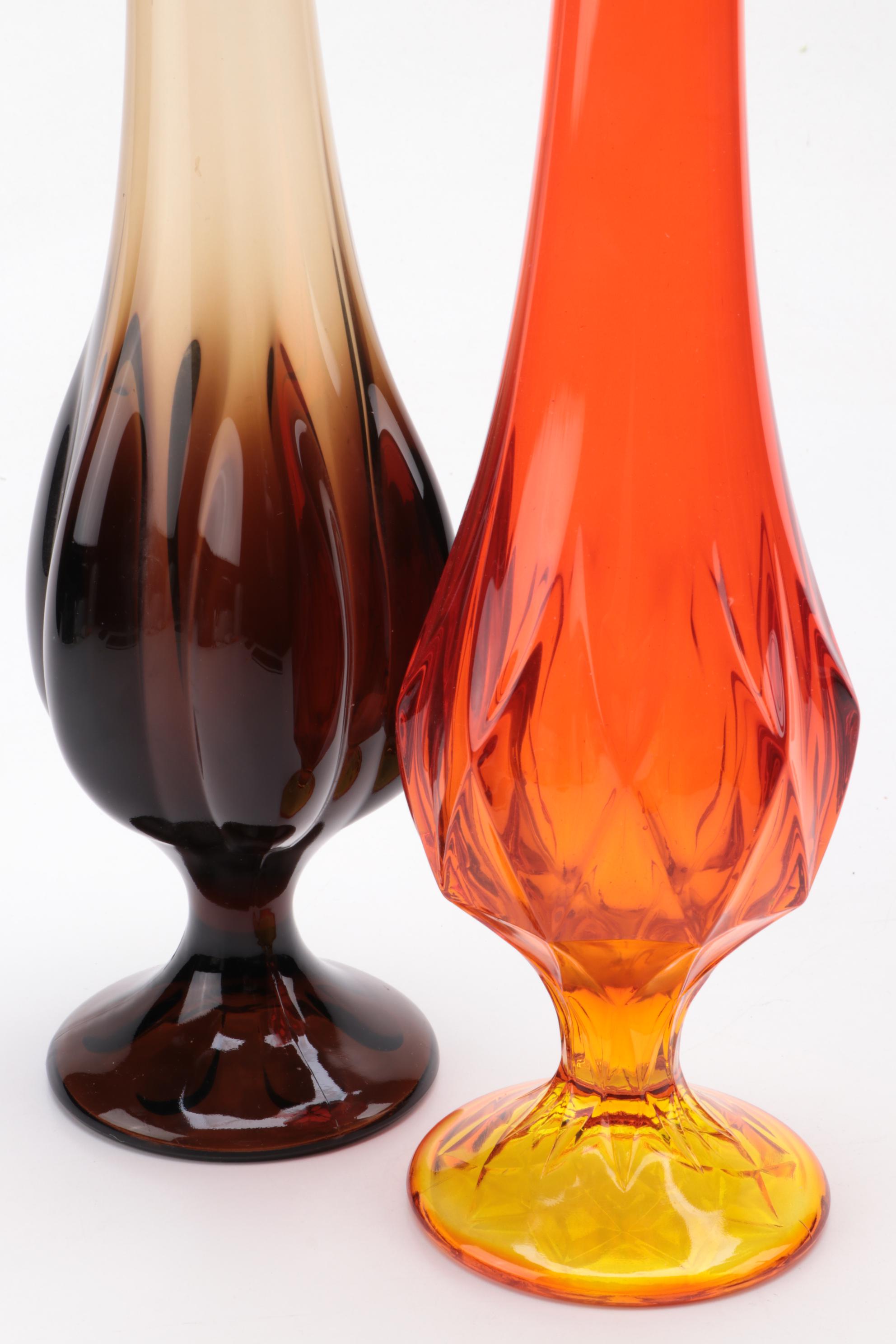 Viking Handmade Pink Frosted Cabbage Leaf, Amberina and Other Swung Vases