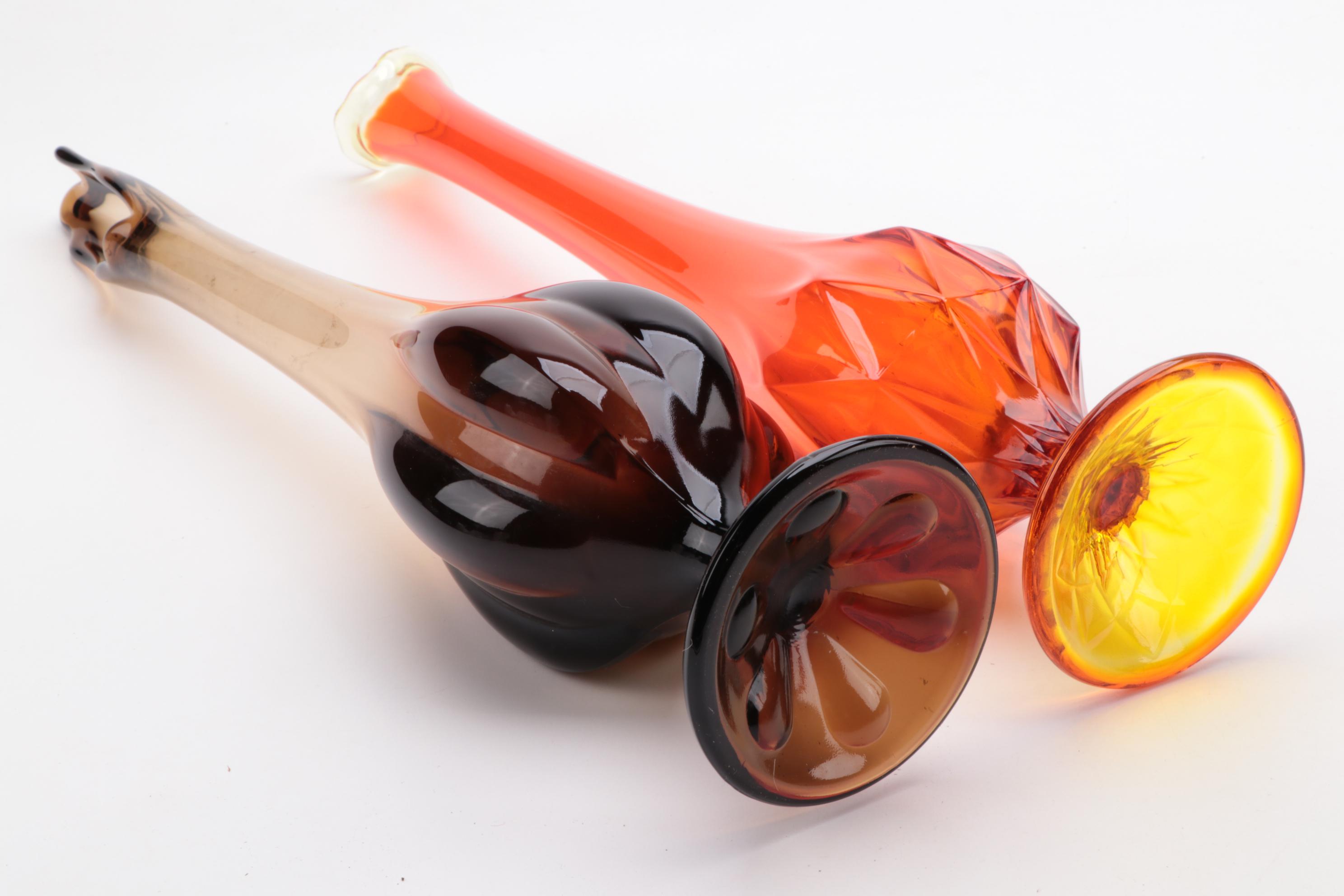 Viking Handmade Pink Frosted Cabbage Leaf, Amberina and Other Swung Vases