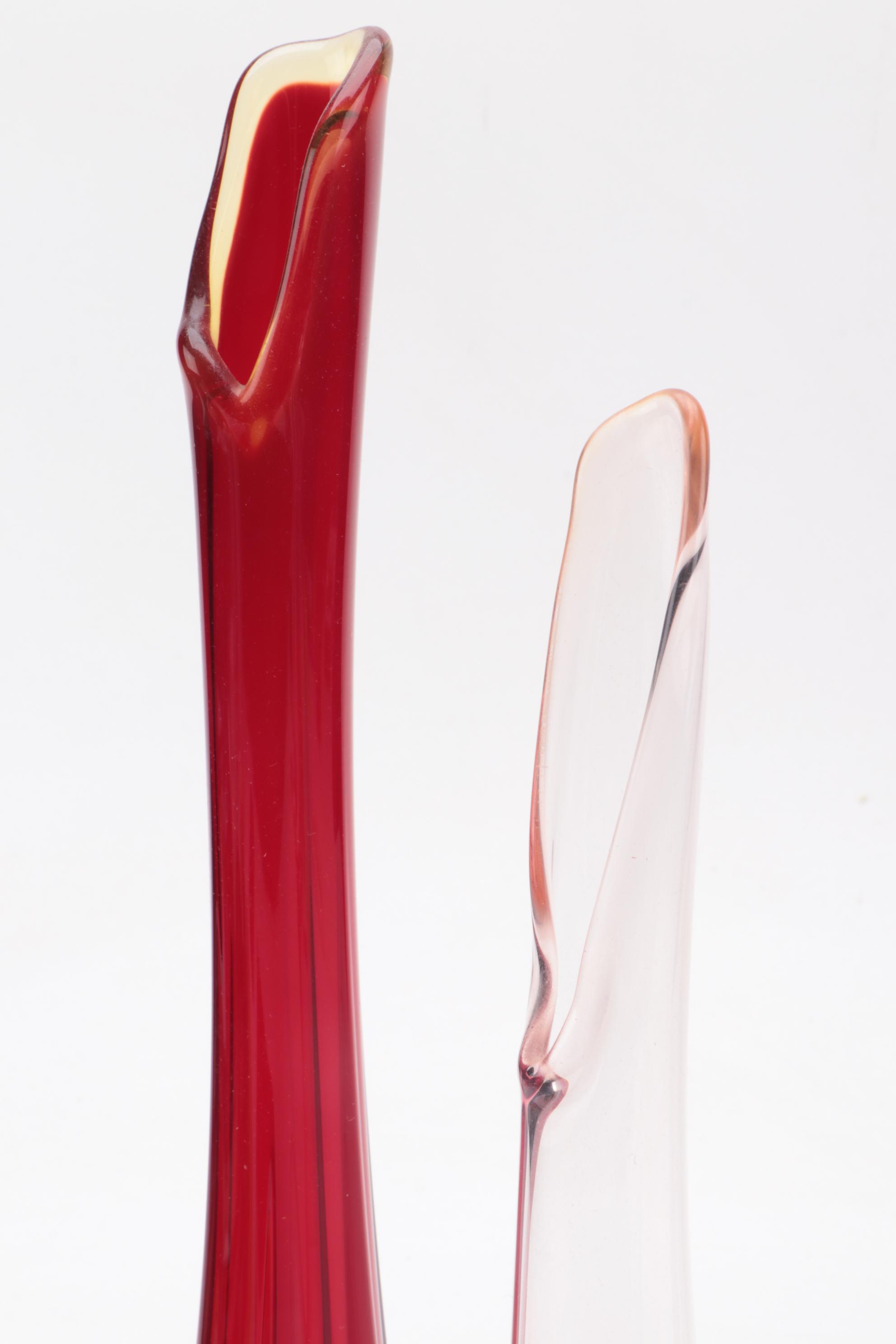 Viking Handmade Pink Frosted Cabbage Leaf, Amberina and Other Swung Vases