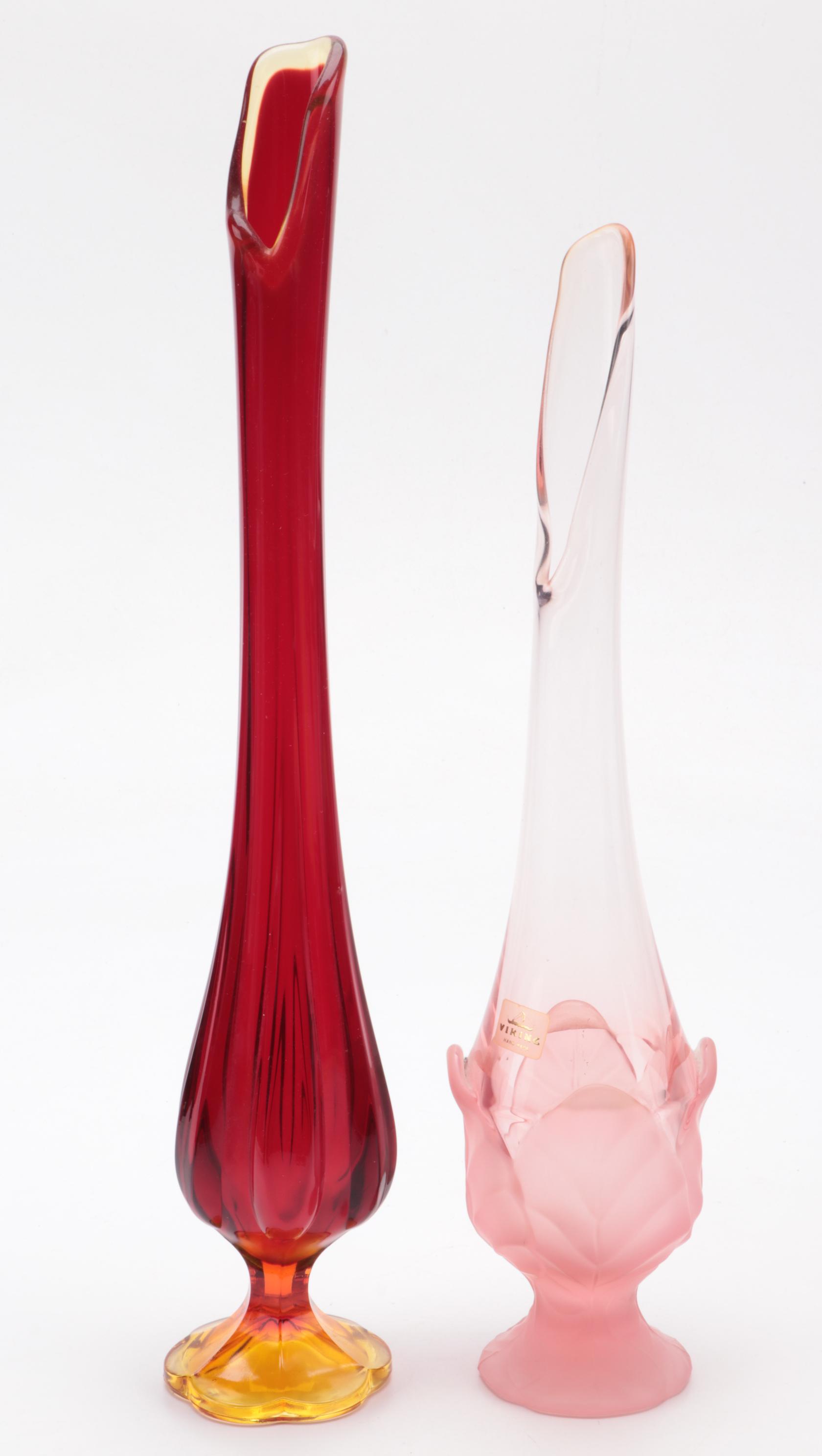 Viking Handmade Pink Frosted Cabbage Leaf, Amberina and Other Swung Vases