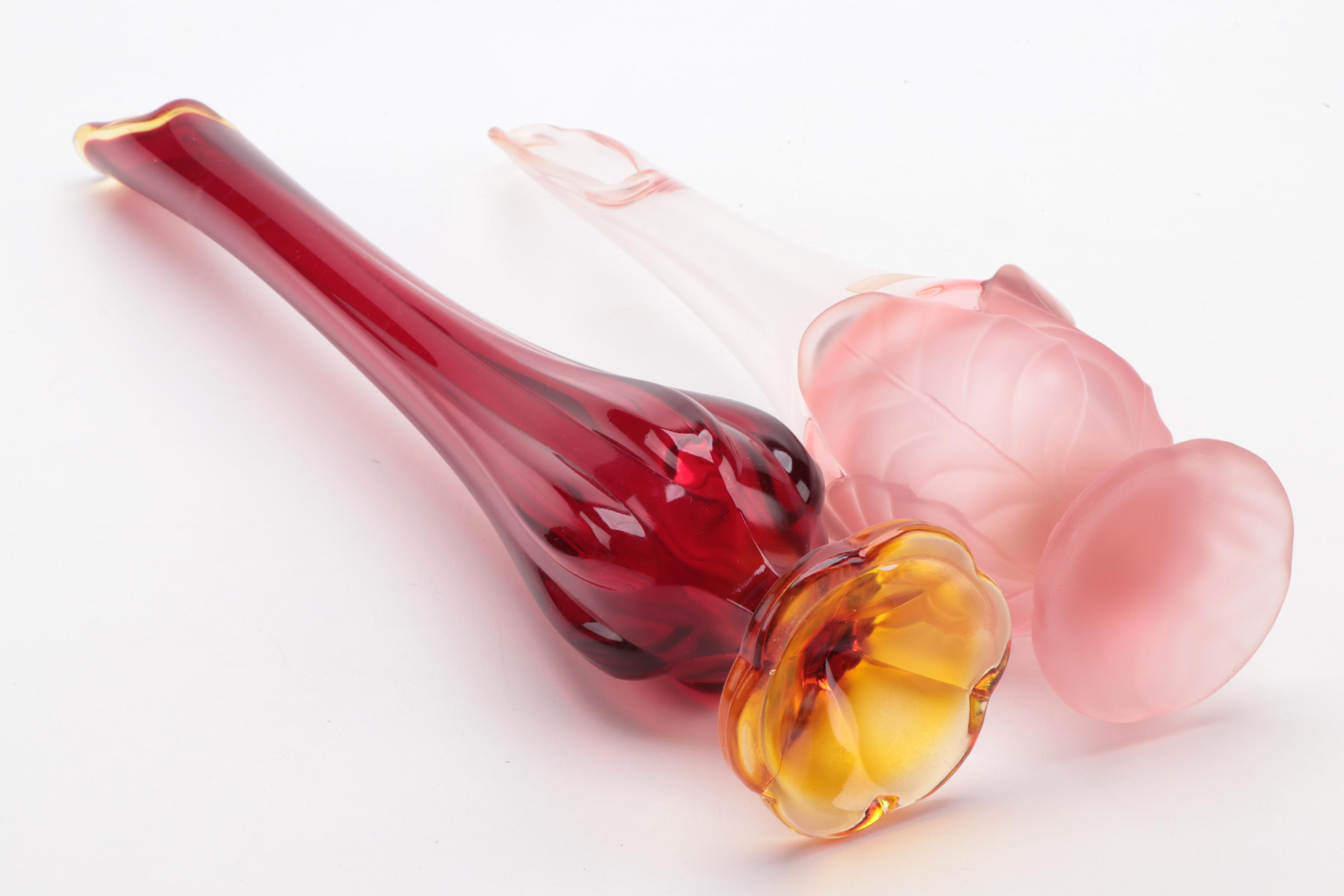 Viking Handmade Pink Frosted Cabbage Leaf, Amberina and Other Swung Vases