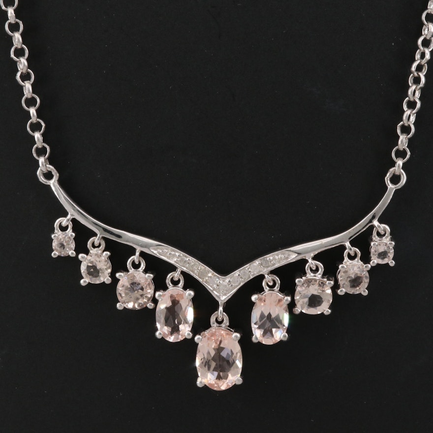 Sterling Silver Morganite and Cubic Zirconia Necklace