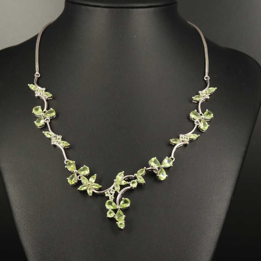 Sterling Peridot Floral Necklace