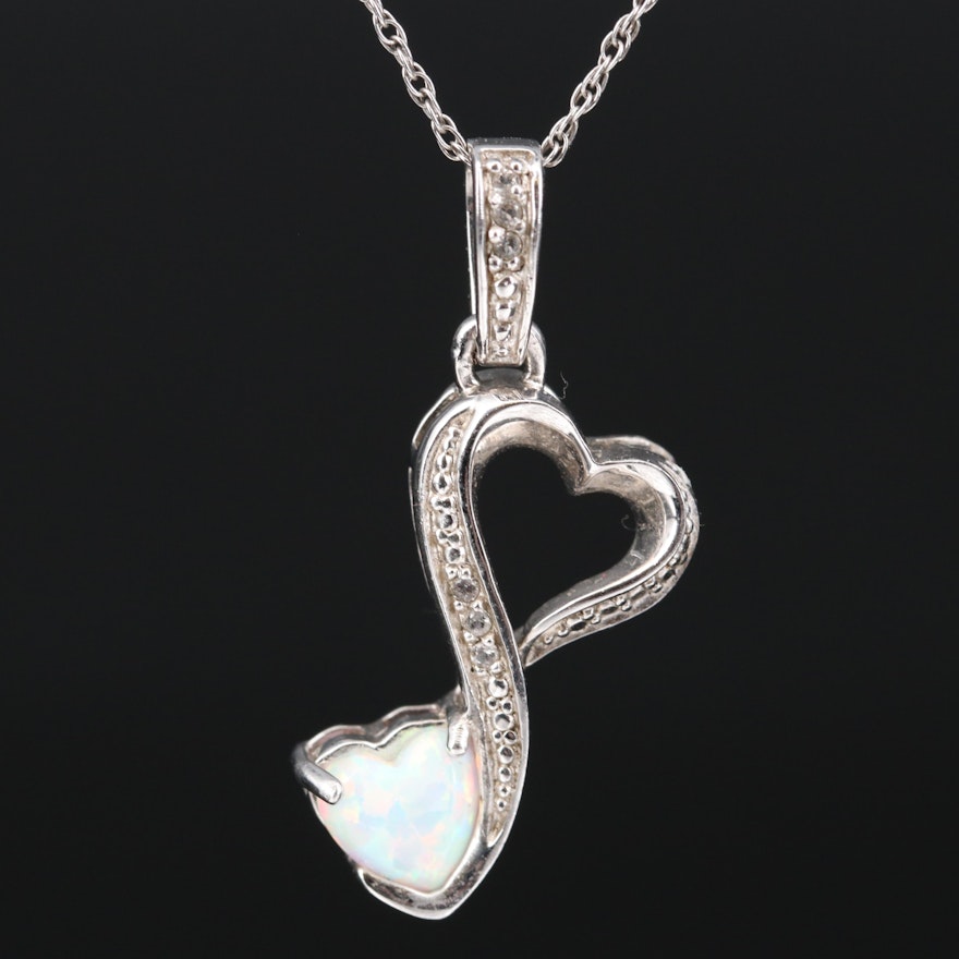 Sterling Silver Opal and Topaz Heart Pendant Necklace