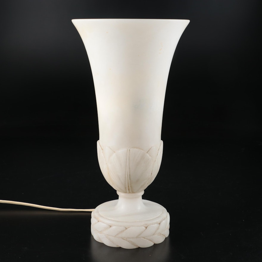 Carved Alabaster Torchiere Accent Lamp, Mid-20th Century