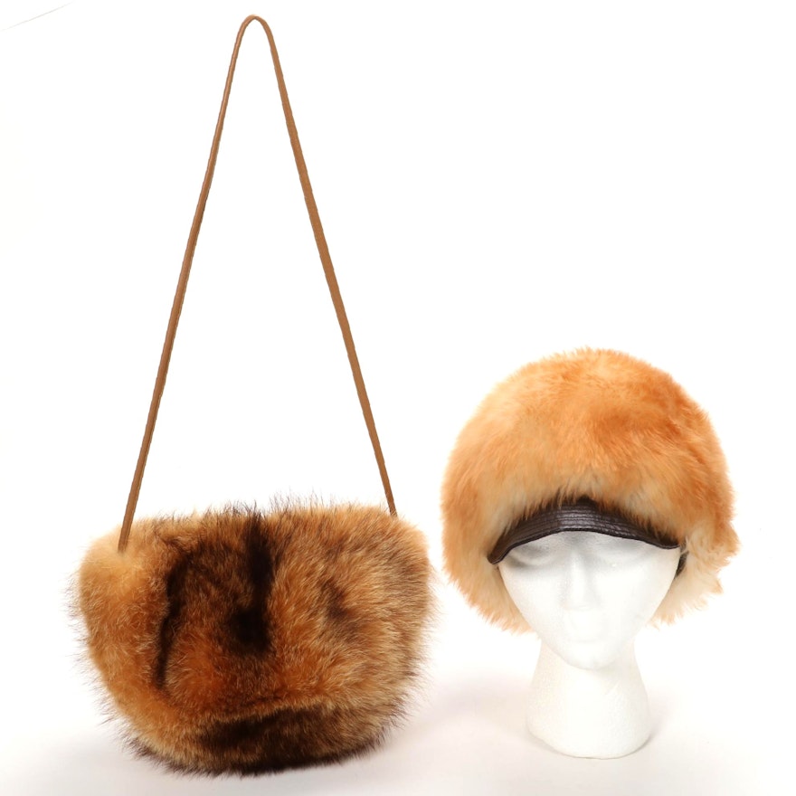 Fox Fur Crossbody Bag with Italian Shearling Hat