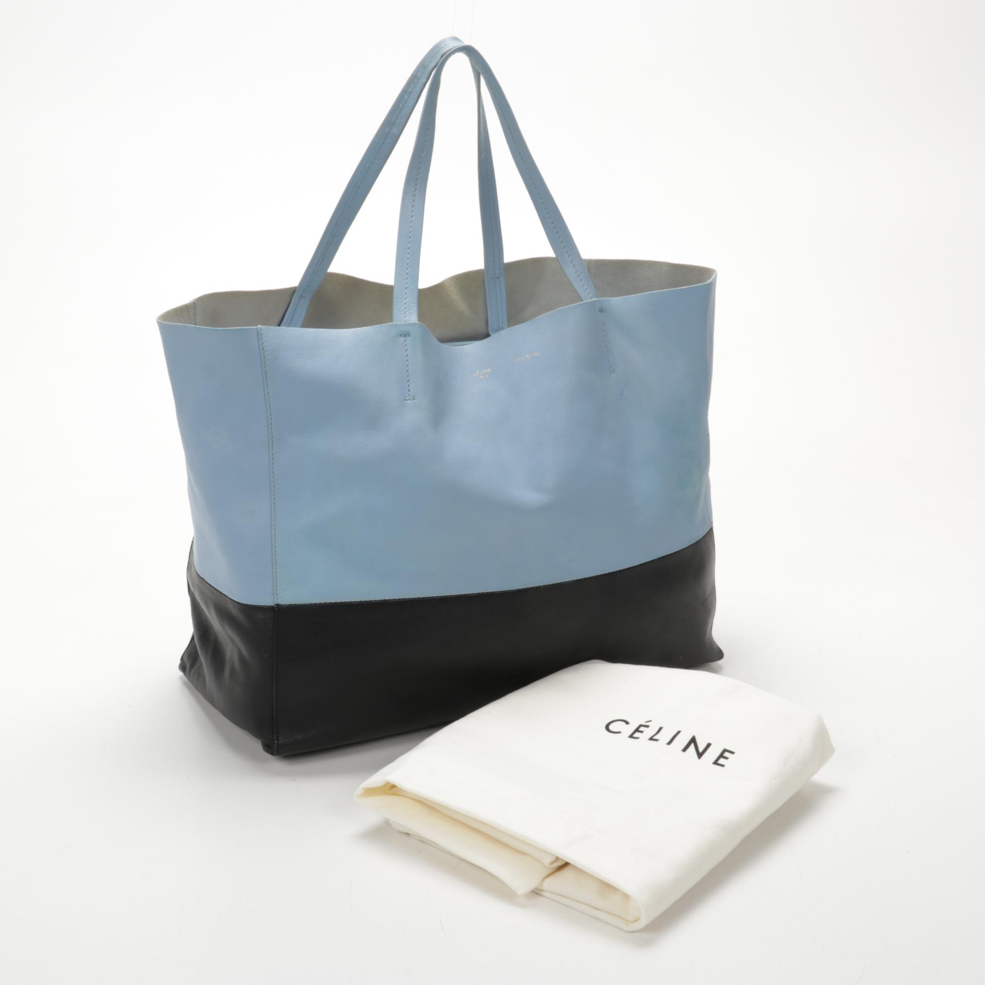 Céline Cabas Phantom Tote in Color Block Powder Blue and Navy Leather