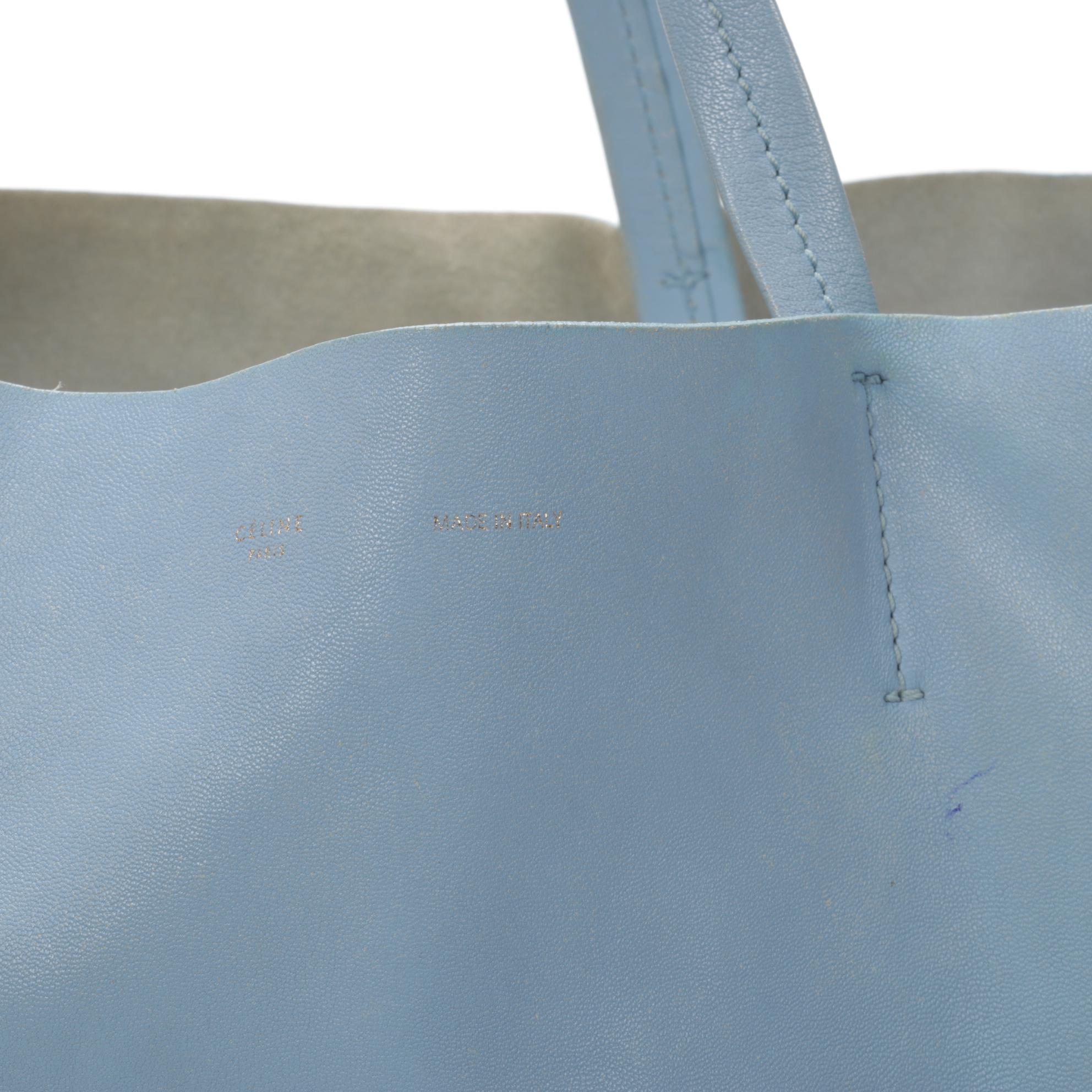 Céline Cabas Phantom Tote in Color Block Powder Blue and Navy Leather