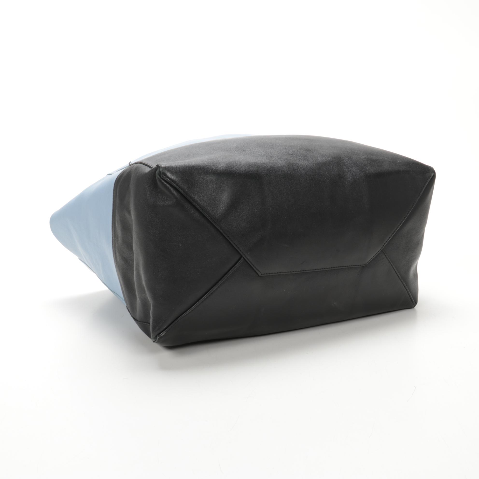 Céline Cabas Phantom Tote in Color Block Powder Blue and Navy Leather