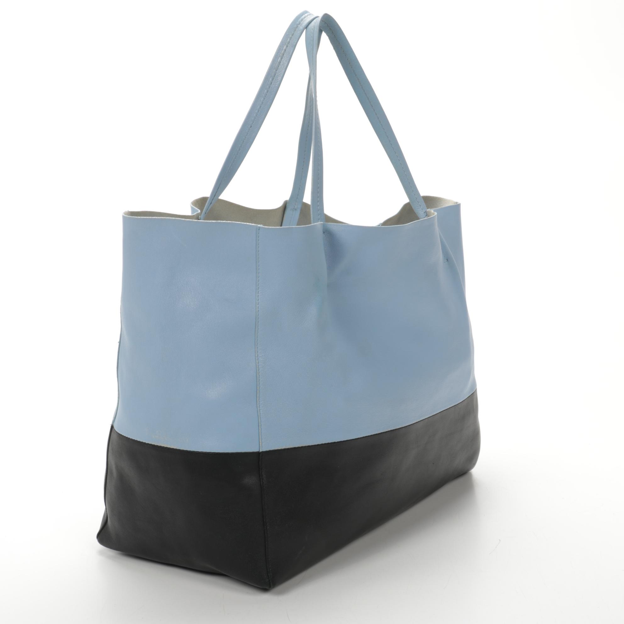 Céline Cabas Phantom Tote in Color Block Powder Blue and Navy Leather