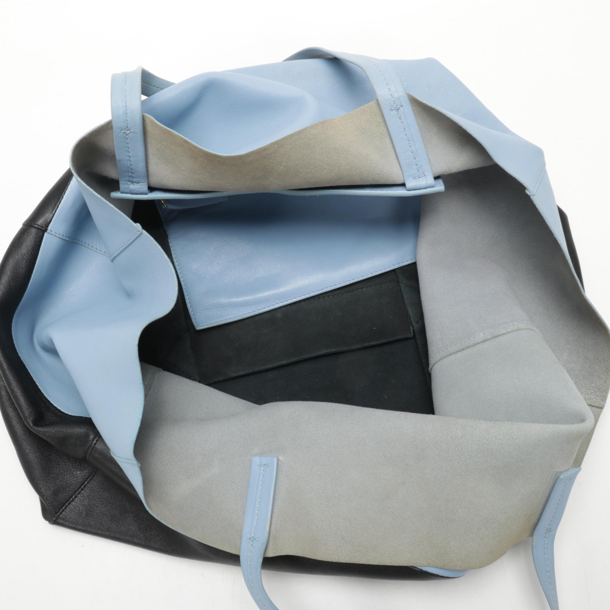 Céline Cabas Phantom Tote in Color Block Powder Blue and Navy Leather