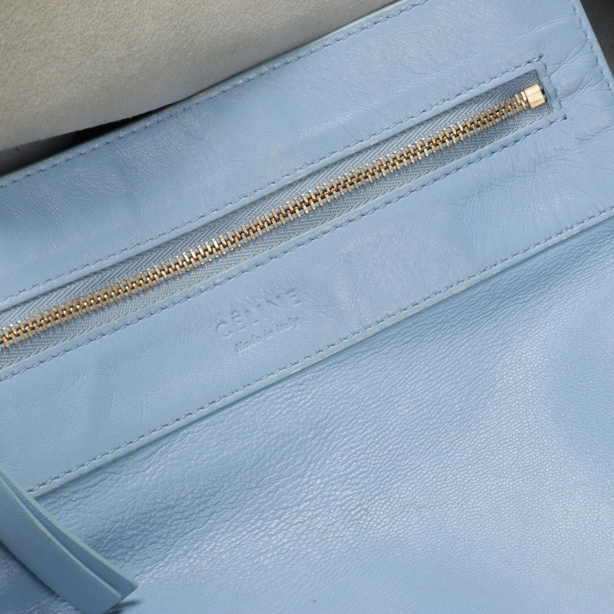 Céline Cabas Phantom Tote in Color Block Powder Blue and Navy Leather