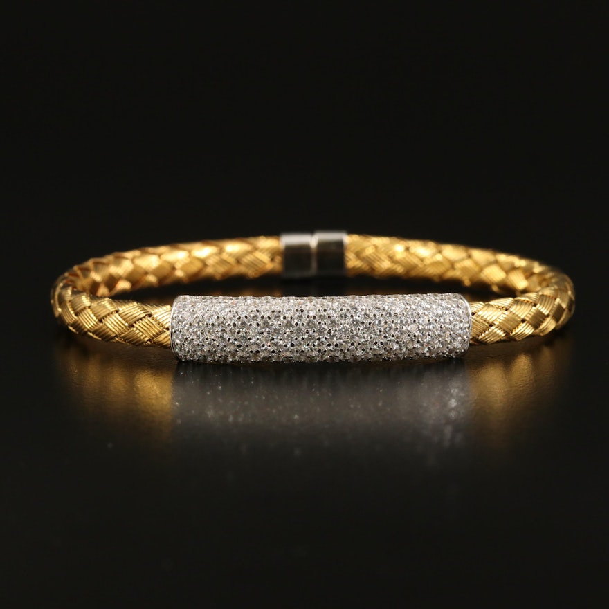 Woven Bangle with Sterling Cubic Zirconia Accent